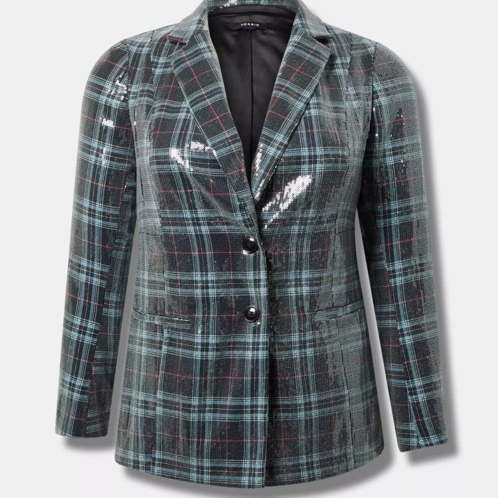 Torrid Sequin Button Front Plaid Blazer 2X - Picture 5 of 16